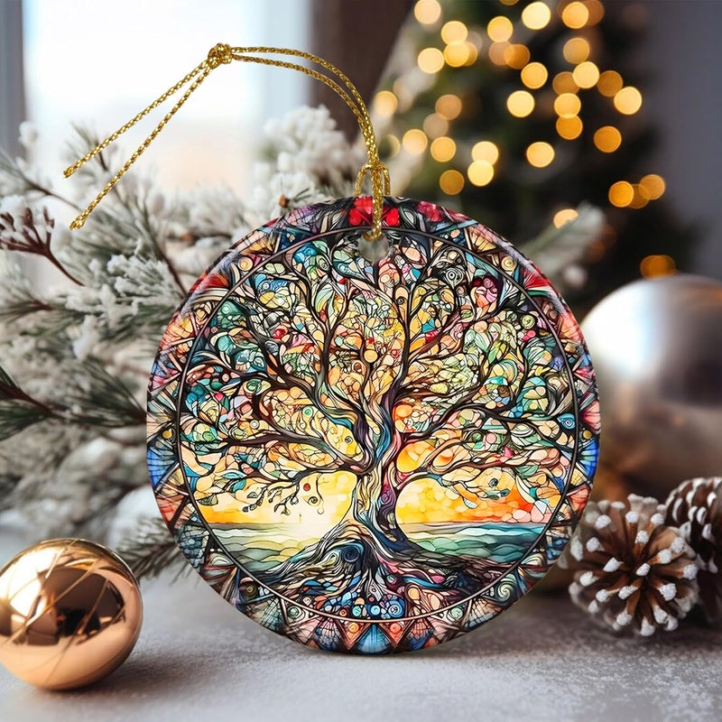 Touber Stained Ceramic Tree of Life Ornament - Christmas Decorations for Office, Room, Home - Holiday Present Ideas - Image 4